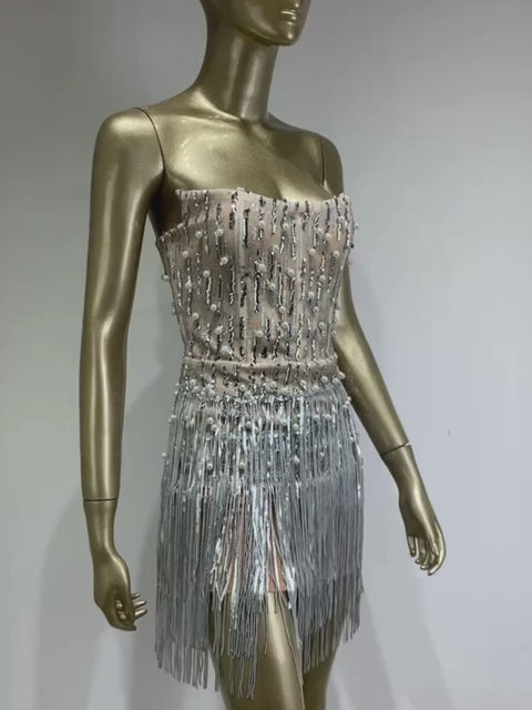 moovie Silver Fringe Sequin Dress