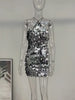 Moovie Short Silver Sequin Choker Dress