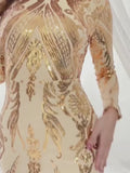 Moovie Long Gold Sequin Dress Long Sleeve