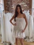 moovie Sequin Feather Dress White