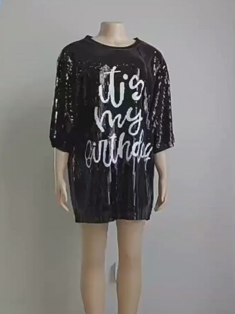 Moovie Sequin Shirt Dress Letters