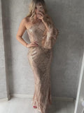 Moovie One Sleeve Rose Gold Sequin Dress