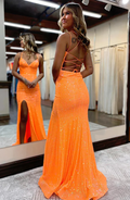 Neon Orange Sequin Dress